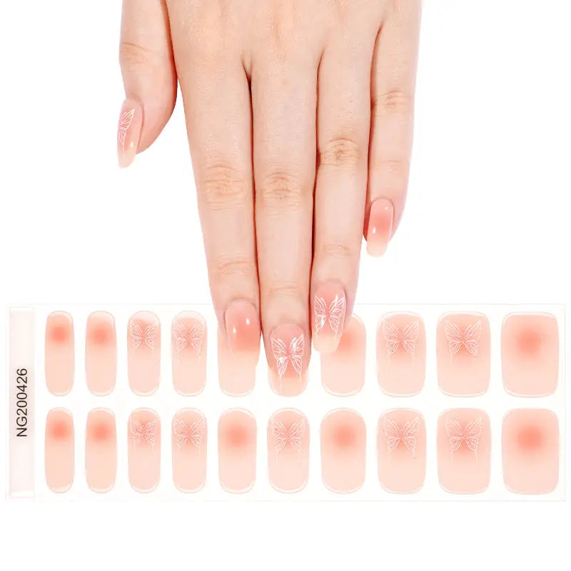 White Butterfly Blooming Strips — Semi-Cured Gel Nail Wraps