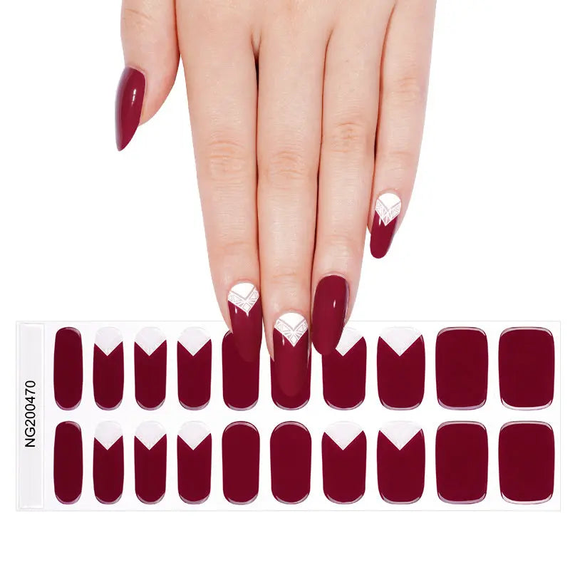 Wine French Gel Stickers — Semi-Cured Gel Nail Wraps