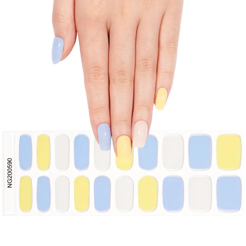 White & Blue Gel Nail Strips – Oem & Private Label Customization Available — Semi-Cured Gel Nail Wraps